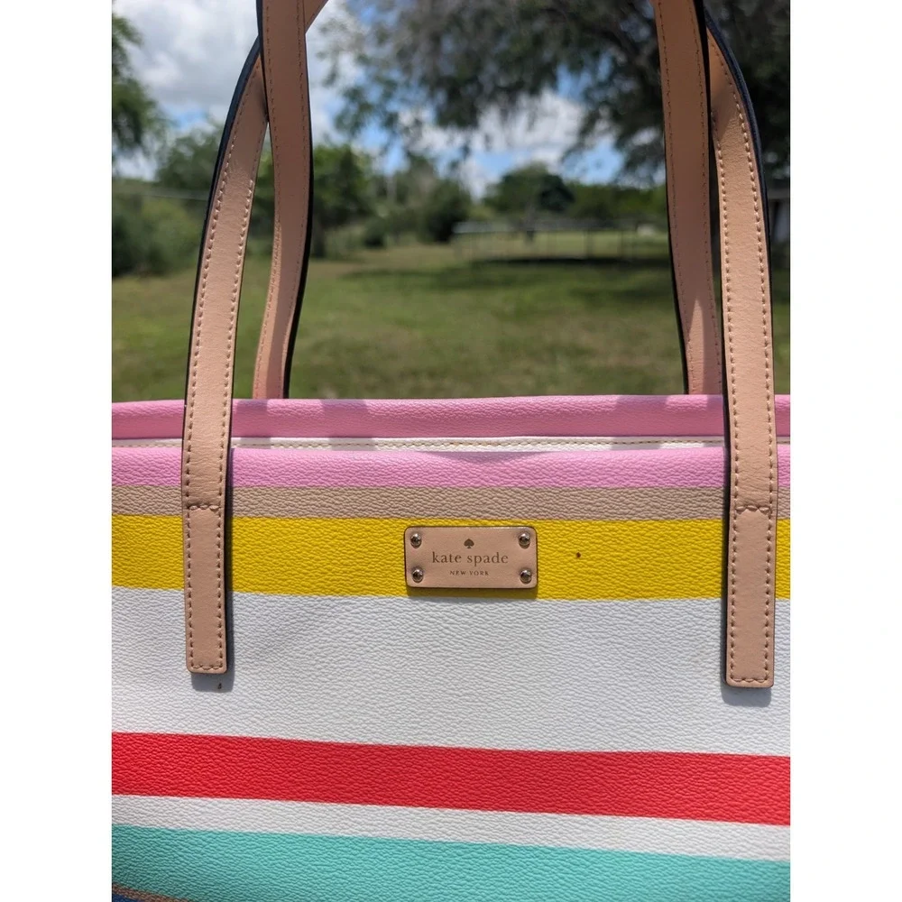 Kate Spade Grove Street Kaylie Diaper Tote Purse Bag Classic Striped Rainbow